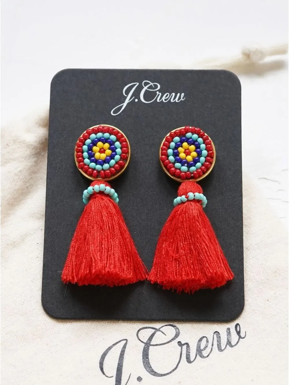 J.Crew Beaded Tassel Stud Earrings